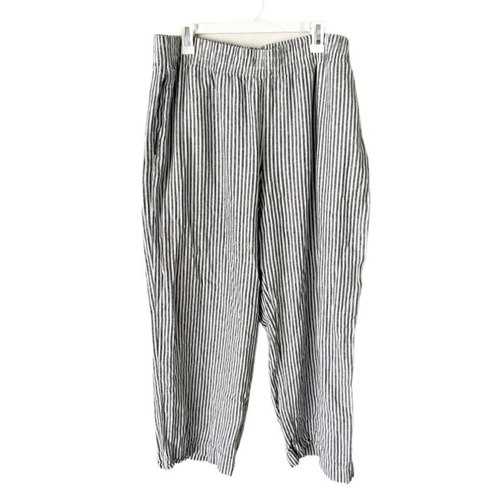 Old Navy High Rise Pull On Linen Blend Striped Wide Leg Pants Size XL Coastal